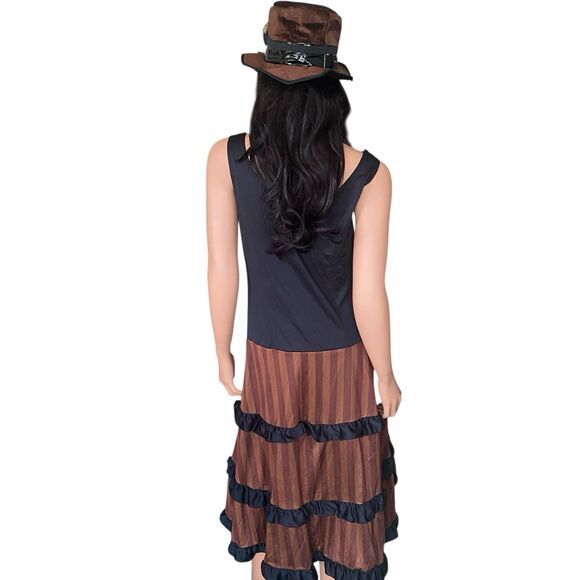Adult XL  Steampunk Lady Costume And Hat Cosplay Size 14-16 Goggles Ruffles - Picture 3 of 10